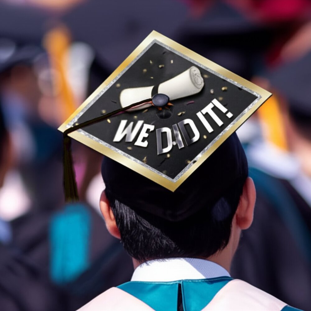 Rubie's Graduation Cap Topper Cover "We Did It" Black Gold Glitter Party Decor